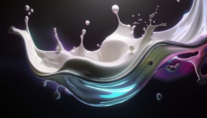 Wall Mural - abstract liquid background, milk splash, Glossy cream milk fluid banner, modern macro photorealistic abstract background illustration Flowing liquid with splashes in white color