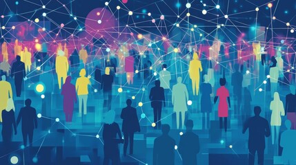 Poster - Crowd with Network Connections. Big Data, Smart City, and WiFi Concept
