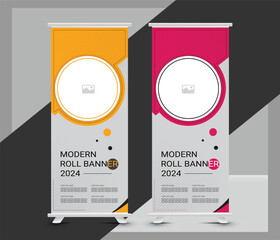 Minimal Roll up banner design template, pull up design, modern x-banner,  vertical, background, presentation, leaflet. Creative roll up banner template design. Flag banner