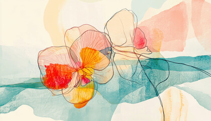 Elegant Phalaenopsis orchid design with vibrant colors and abstract shapes, ideal for decor.