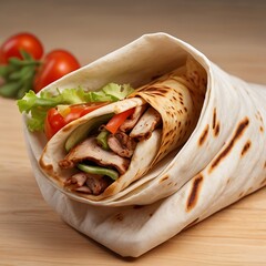 Delicious fresh Shawarma fast food with salad vegetables fried Served, juicy shawarma stuffed in bread, beef shawarma wraps with fresh vegetables