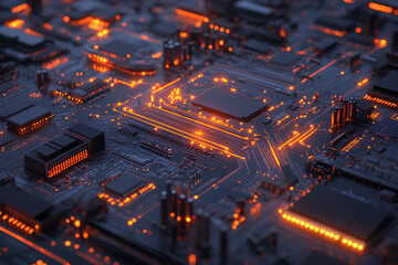 Wall Mural - Circuit board, electronics cyberspace background, 3d rendering