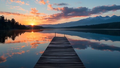 Serene Sunrise Over Lake Representing Fresh Starts and New Beginnings