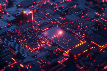 Wall Mural - Circuit board, electronics cyberspace background, 3d rendering