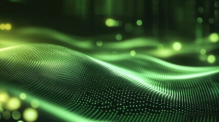 Wall Mural - Abstract green tech background with digital waves.