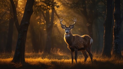 Sticker - Majestic Deer in Golden Forest