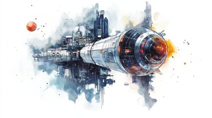 Poster - Science fiction spaceship travels through a colorful cosmic environment near a distant planet