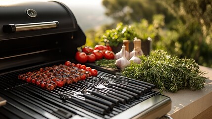 Wall Mural - Grilled Sausages with Tomatoes and Rosemary