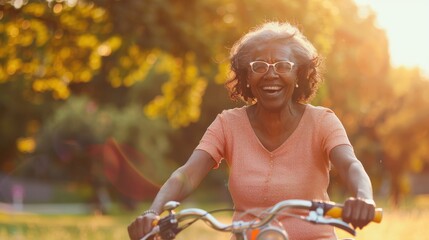 Poster - A woman is riding a bike in a park
