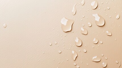 Canvas Print - Close up of water drops on beige background. The water droplets and beige colored abstract banner could work for a cosmetic, beauty or spa concept.  