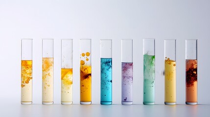 Poster - Eight Glass Test Tubes Filled with Colorful Liquids