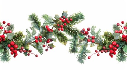 Aufkleber - A red and green Christmas wreath with berries