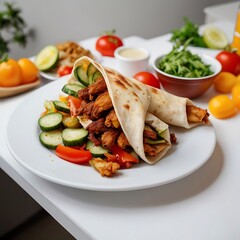 Delicious fresh Shawarma fast food with salad vegetables fried Served, juicy shawarma stuffed in bread, beef shawarma wraps with fresh vegetables