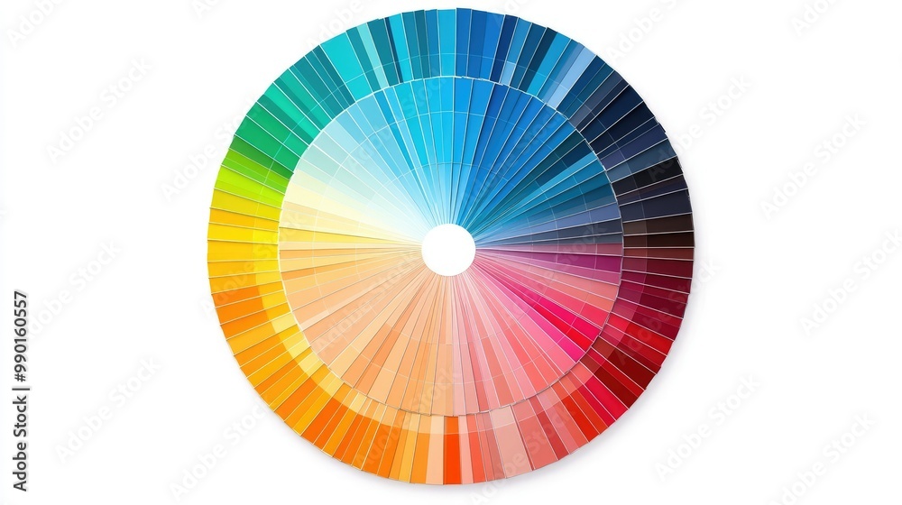 Artistic color wheel featuring warm and cool tones, each segment clearly defined and isolated against a clean white background, perfect for design use