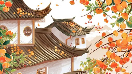 Wall Mural - Autumn_illustration_Chinese_style_persimmon_ancie