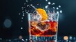 © rehan - A Close-up of a Cocktail with Orange Peel and Ice Splashing in a Glass