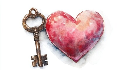 Poster - A vintage heart-shaped lock and key illustration symbolizing love and connection in a vibrant, artistic style