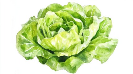 Poster - Fresh green lettuce depicted with vibrant colors highlighting its natural details and textures on a clean white background