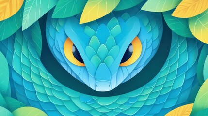 Wall Mural - A striking flat illustration of a snake, highlighting its textured skin and captivating gaze, embodies reptile grace.