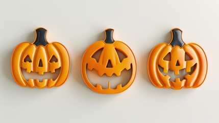Poster - Three orange pumpkins with black eyes and mouths