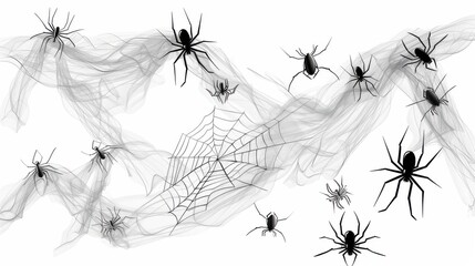 Aufkleber - A spider web with many black spiders on it