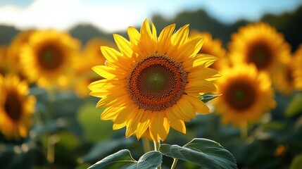 Sticker - A Close-Up of a Sunflower in a Field