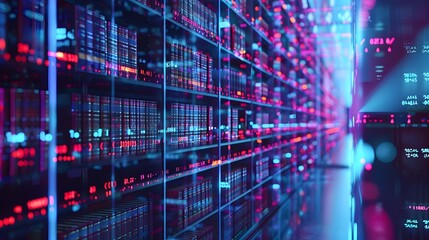 Poster - futuristic digital library encoded in dna with holographic shelves