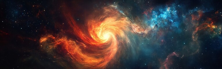 Aufkleber - Vibrant swirling galaxy captured in deep space, showcasing bright orange and blue hues with stars scattered in the cosmic background