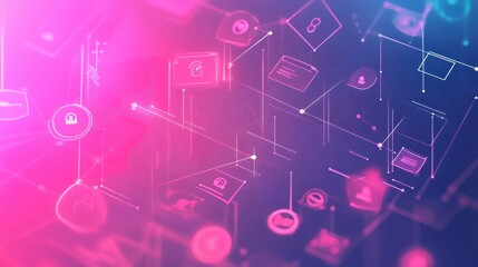 Leinwandbilder - Colorful abstract digital interface with interconnected icons representing technology and communication in a futuristic design