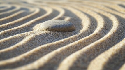Aufkleber - Ripples of sand create a serene landscape around a smooth stone on a sunny day