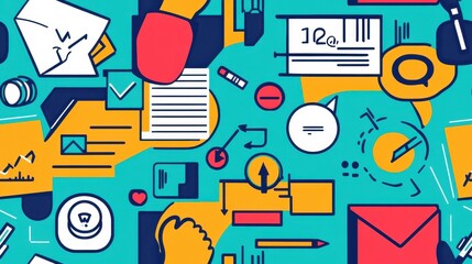 Poster - colorful digital workspace composition showcasing diverse tools and tasks related to organization an