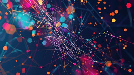 Aufkleber - Abstract digital composition showcasing colorful lines and shapes against a dark background, illustrating modern technology and connectivity