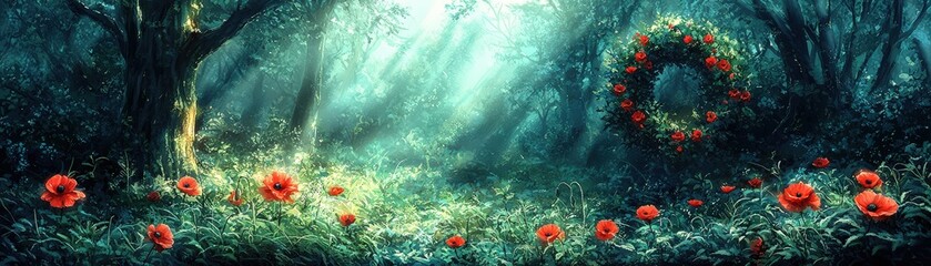 Beautiful Anime Forest with Patriotic Elements