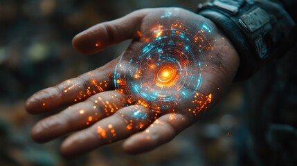 Canvas Print - Hand Holding Futuristic Digital Interface