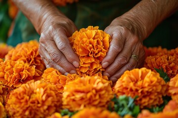 Sticker - Closeup of Hands Holding Marigolds