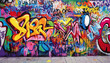 © mai - A graffiti-covered urban wall, showcasing vibrant colors, bold lines, and an edgy, artistic vibe