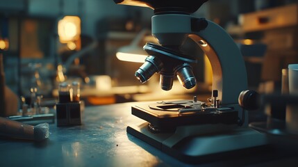 Poster - a close-up of a microscope in a laboratory setting