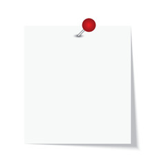 Pushpin, binder and white paper clip with shadow isolated on transparent. Blank note sticky vector.