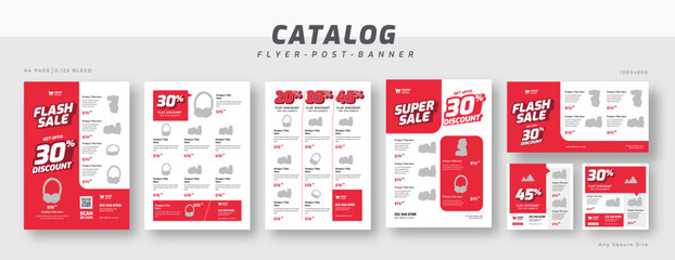 Wall Mural - supermarket product sale catalog flyer bundle, social media post set template, product catalog sale 