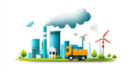 Wall Mural - Modern Cityscape with Truck and Energy Sources