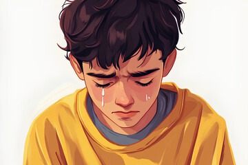 Crying Teen Avatar Cartoon Illustration