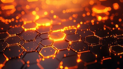 Poster - Abstract orange technology concept hexagonal background