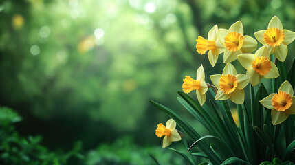 Wall Mural - Cheerful Yellow Daffodils in a Fresh Spring Scene with Bokeh Effects