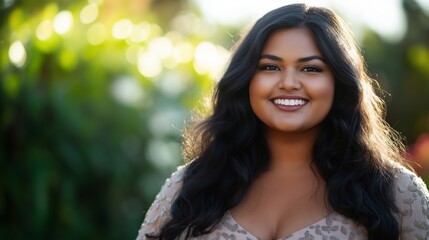 Canvas Print - Young Woman in Nature, Bright Smile, Green Background, CloseUp, Photographic Portrait