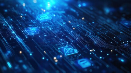Poster - blue tech background with icons and blue wires