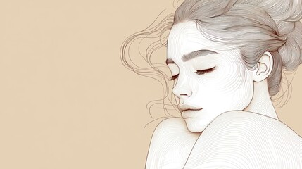 Canvas Print - Line Art Portrait of a Woman with Closed Eyes