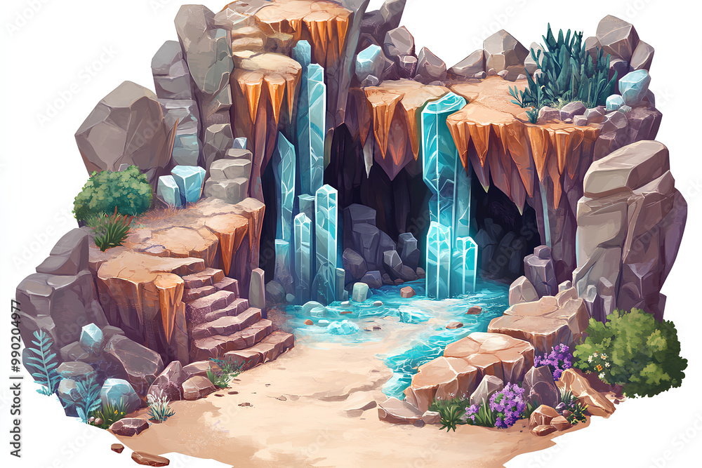 crystal cave map isometric game map 3d clyfy cartoon style, plain ...