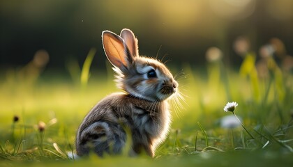 adorable rabbit nestled in lush green grass