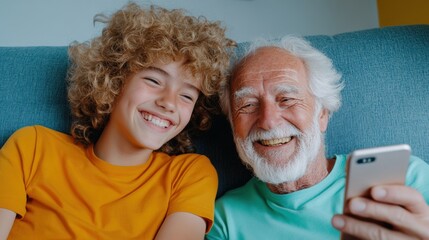 Canvas Print - A man and a woman smiling while sitting on the couch, AI