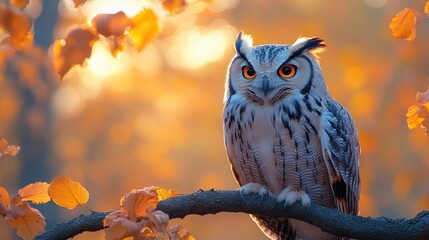 Wall Mural - Owl in Autumnal Forest